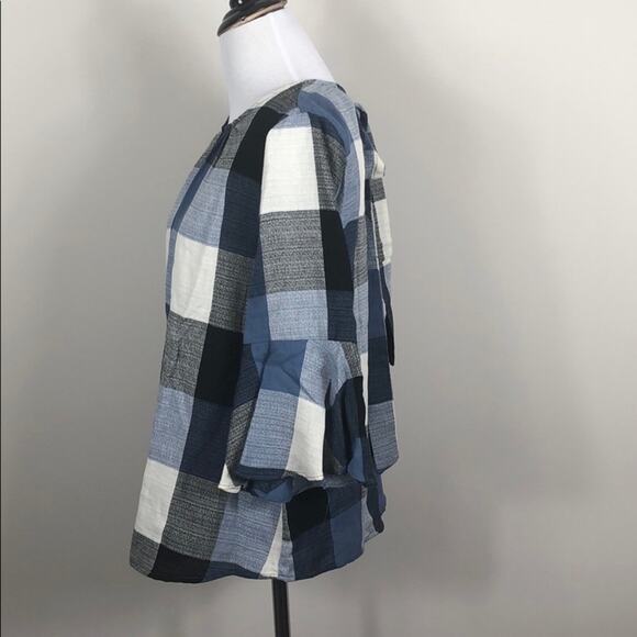 Ro De Top Blue Plaid Bow Back Blouse - Picture 4 of 7